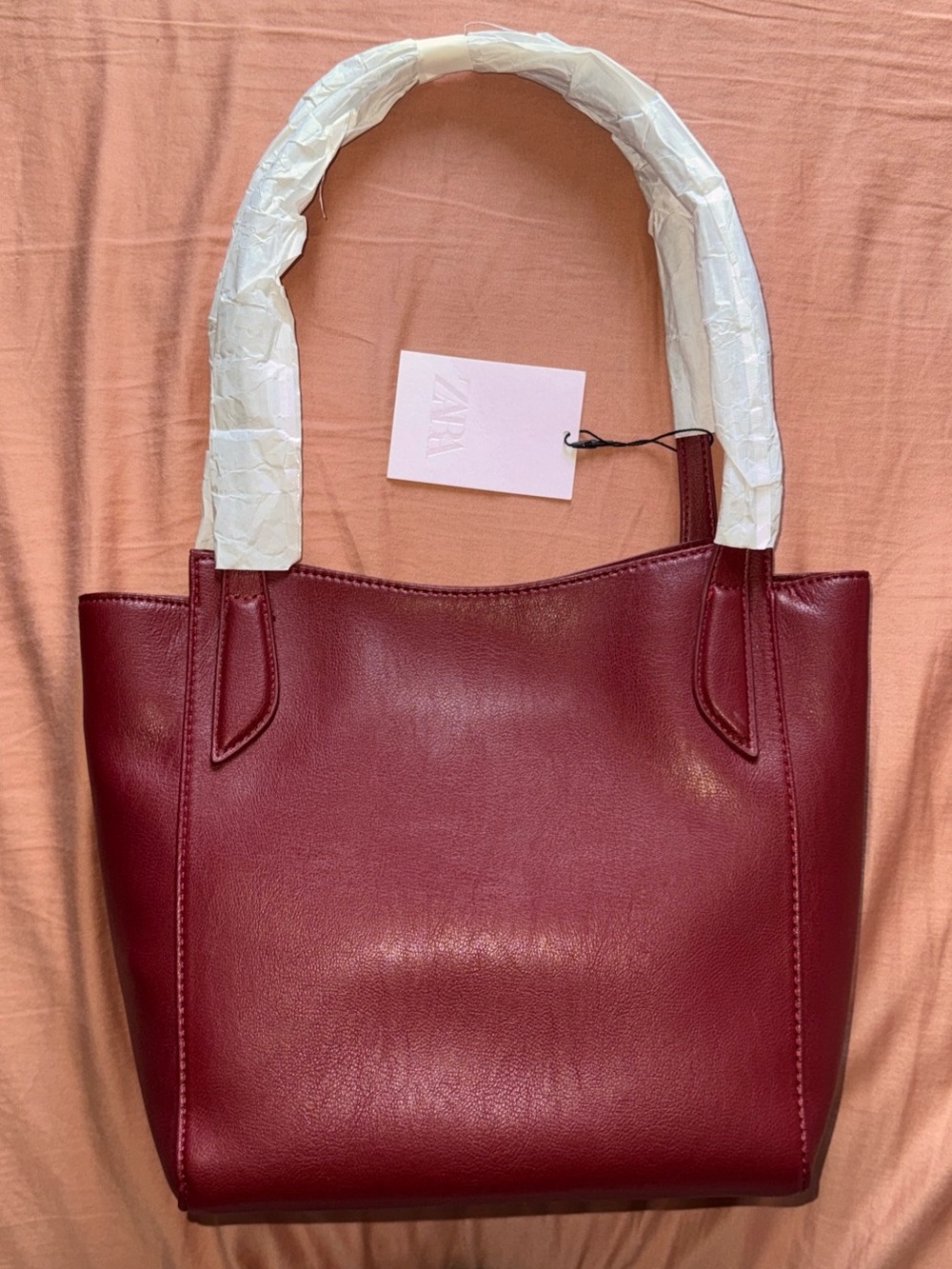New ZARA Wine Red Faux Leather Tote Bag